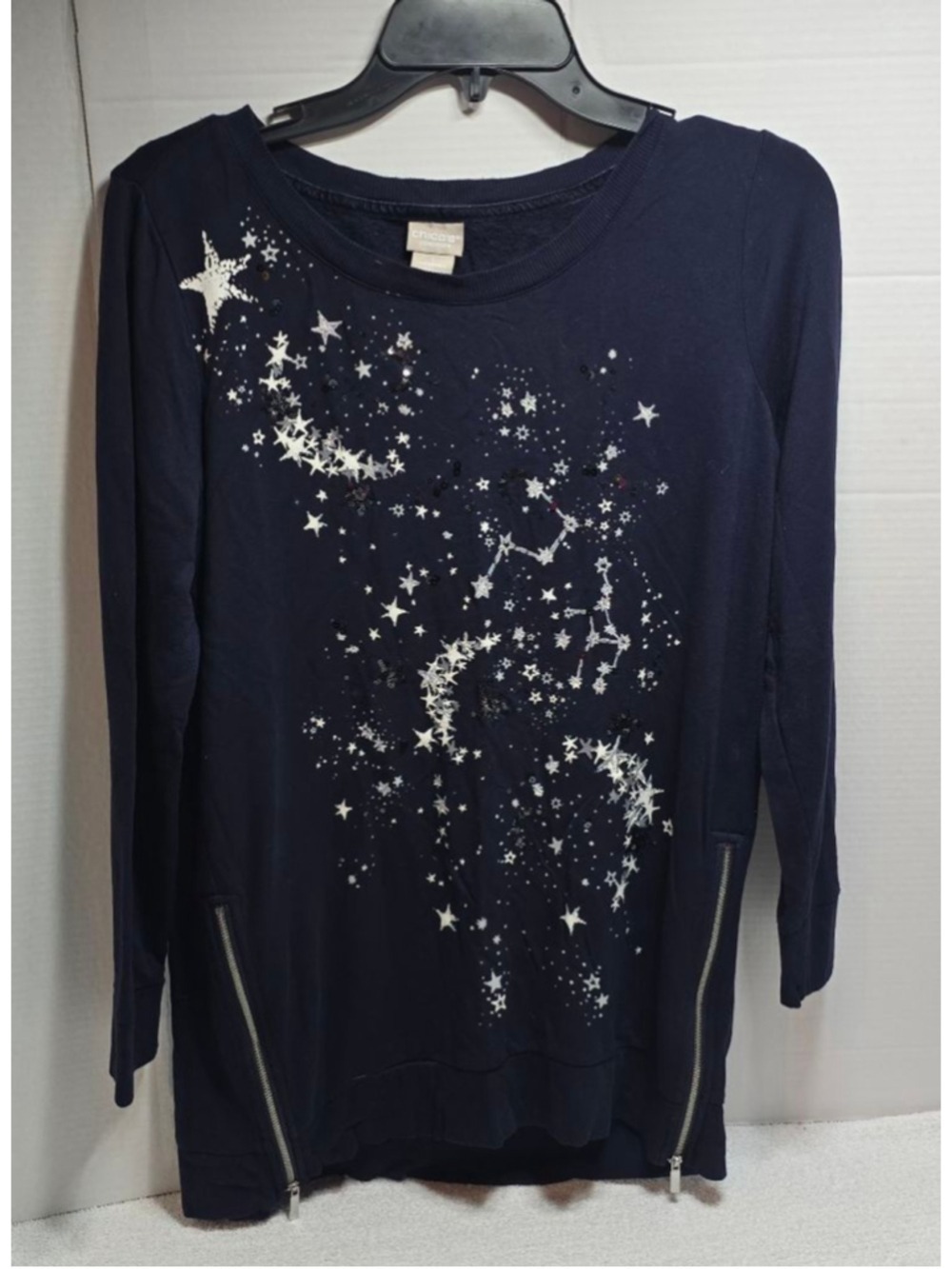 Women's Chico's Navy Zenergy Star Sequin Sweatshirt Size 8